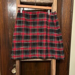 LOFT Tweed Red and Black Plaid Mini Skirt, NWT, Sz 12